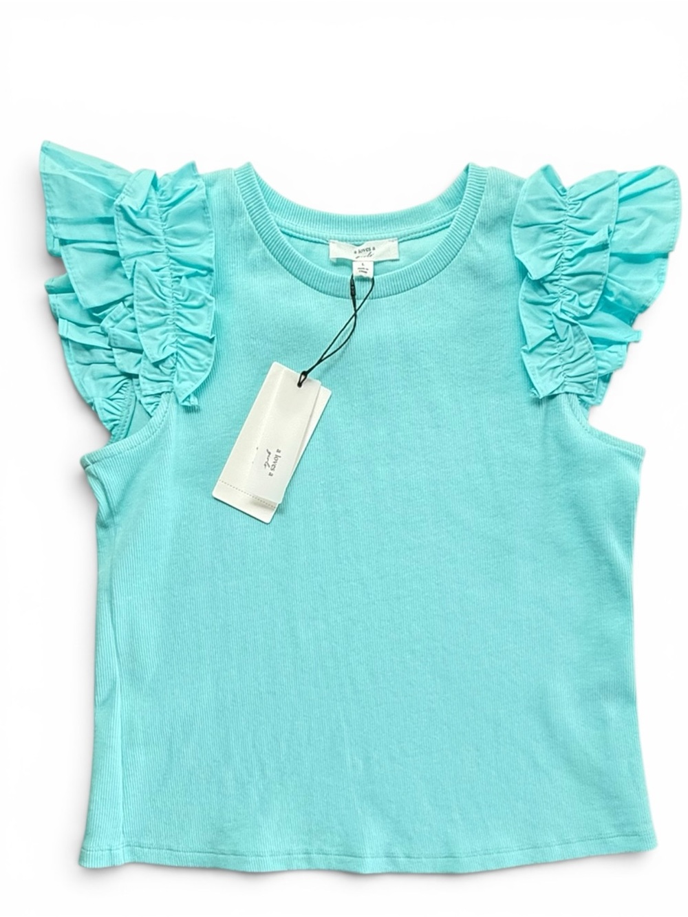 A loves A Girls Ribbed Ruffle Sleeve Top Cloud Blue Size L NWT - Picture 5 of 10